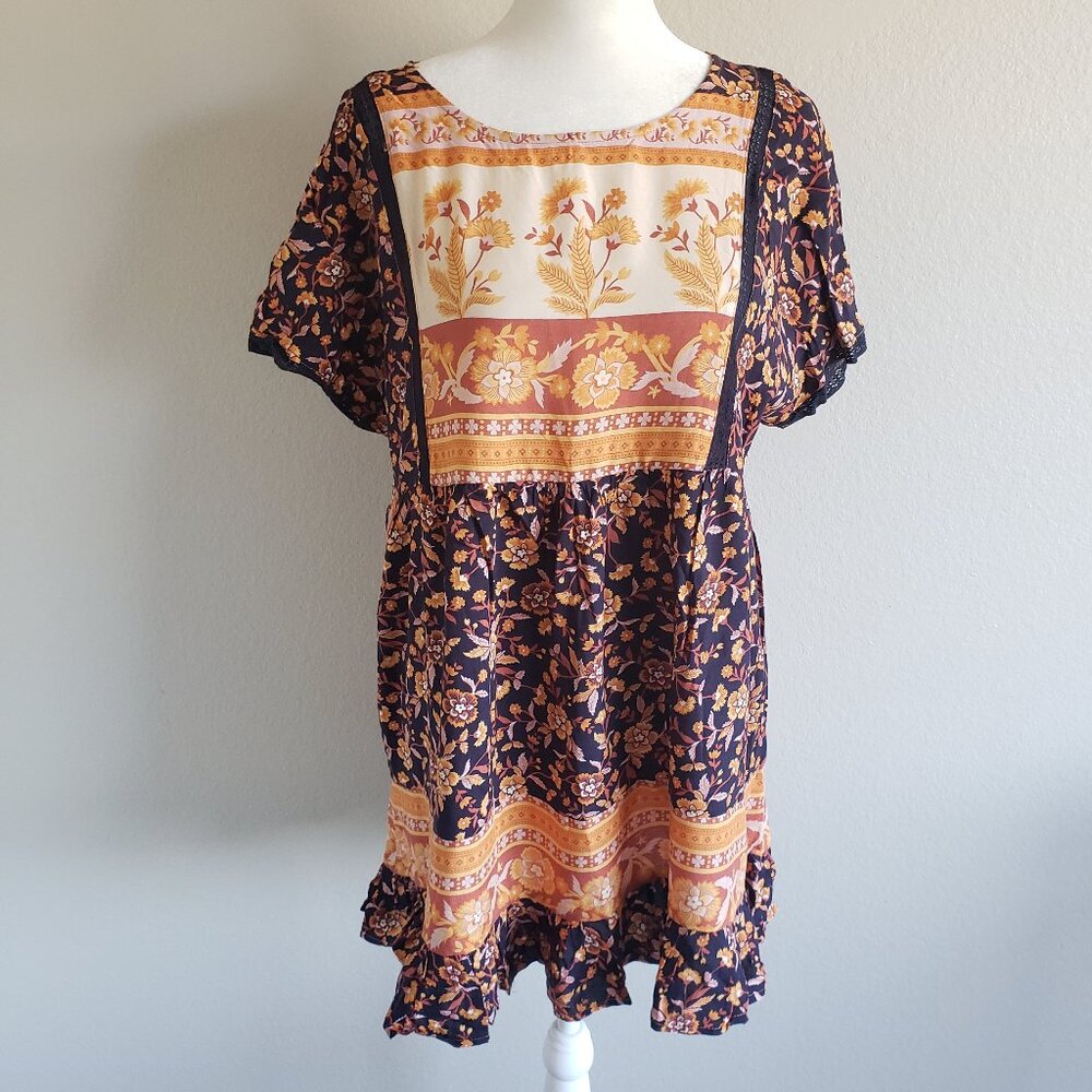 NEW Easel Blouse Top Floral Lace Trim Boho Peasant Ruffle Size M Medium NWT